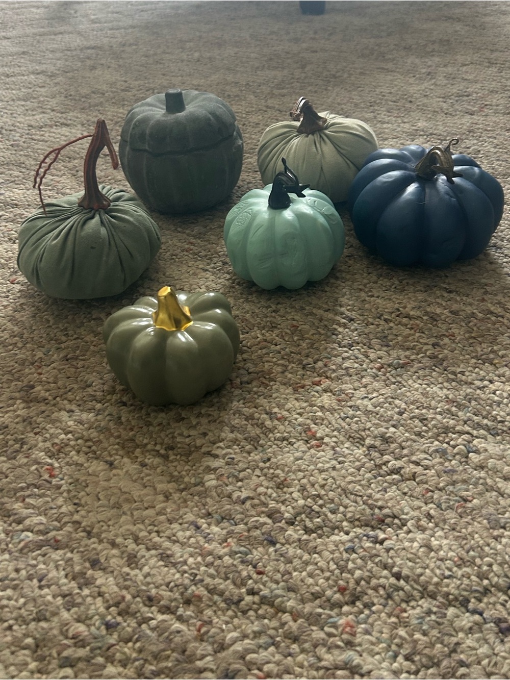 Assorted Green and Blue Decorative Pumpkin Accent Set